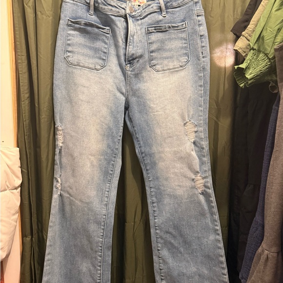 Risen Jeans Denim - Trendy Light Blue Flare Jeans